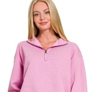 Half Zip Fleece Sweatshirt "H MAUVE"